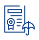 Blue Line Icon Of A Certificate Document With An Umbrella And A Circular Seal